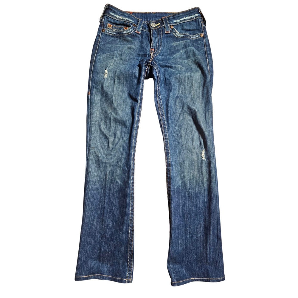 True Religion 500 Bootcut Jeans Low Rise Distressed 30x31 Dark Wash Festival Y2K